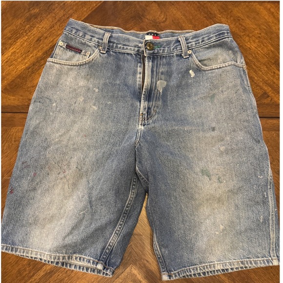 Tommy Jeans Other - Tommy Jeans Carpenter Denim Shorts Mens 34 Blue Distressed Paint Splatter |J1